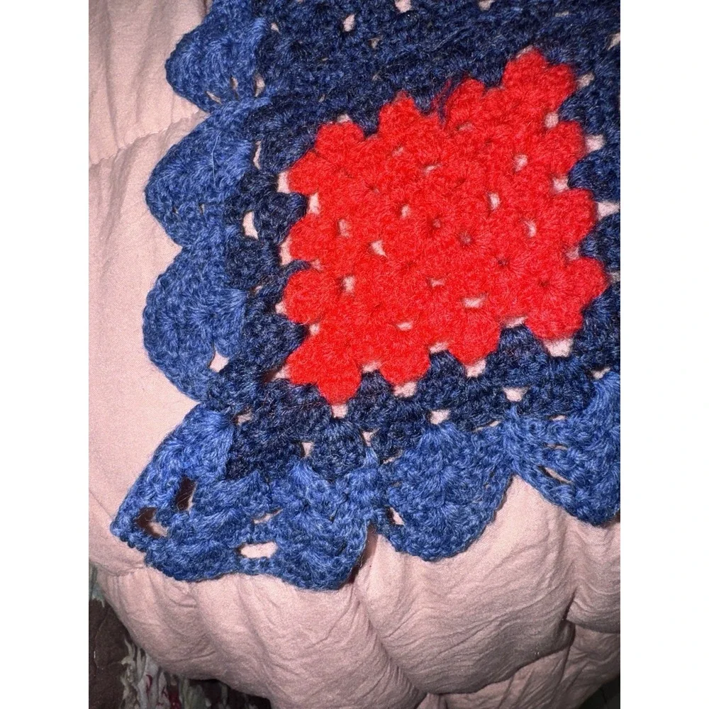 Vintage Granny Square Afghan Blanket Crochet Bohemian throw 68x52